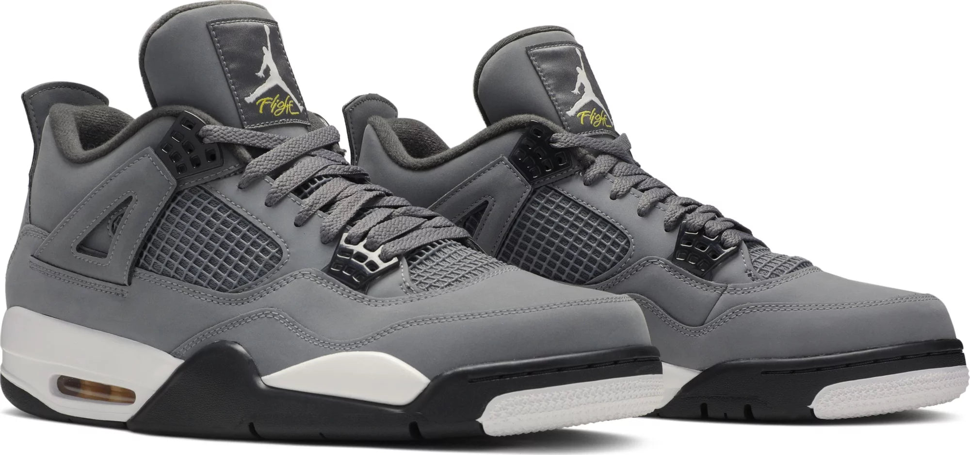 Close-up detail of the Air Jordan 4 Retro 'Cool Grey' 2019, highlighting the premium materials and stitching.